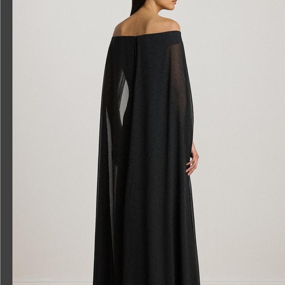 Ralph Lauren Off-Shoulder Black Gown with Cape Sleeves - Picture 2 of 11